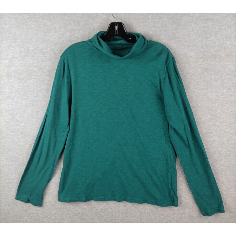 Garnet Hill Womens Shirt XL Green Turtleneck Light Cabin Core Cozy Holiday